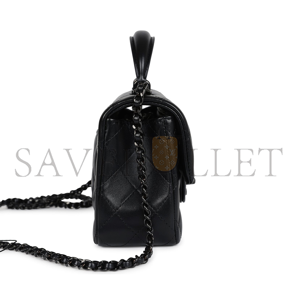 CHANEL MASTER MINI RECTANGULAR TOP HANDLE FLAP BAG SO BLACK LAMBSKIN AS2431 (20*13*6cm)